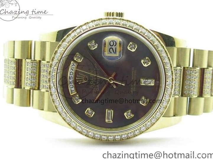 0503 Day-Date 36mm 128235 YG Crystal BP Best Edition Gray MOP Crystal Marker Dial on YG President Bracelet A MultiPurpose 2675